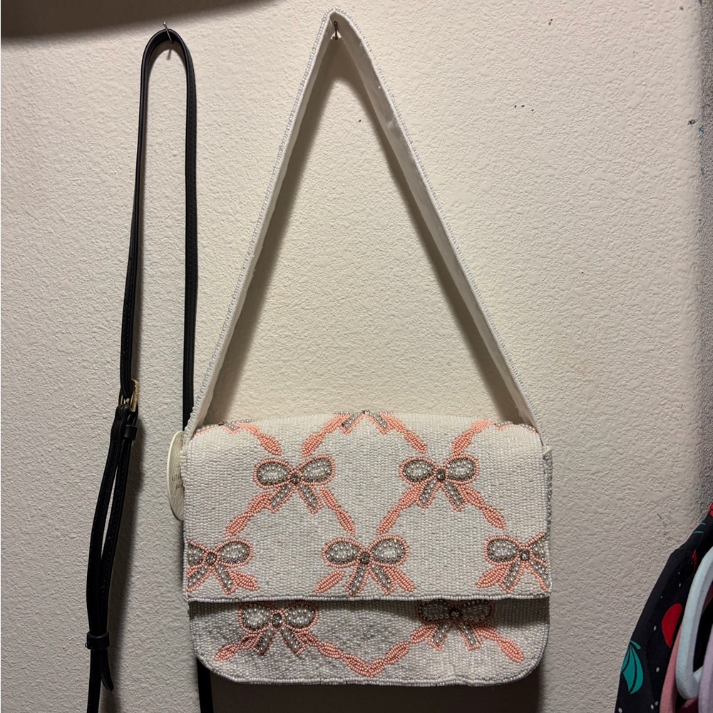 Altard State Elegant Cream and Pink Bow-Patterned Women's Bag